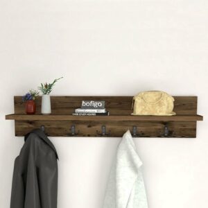 Kapstok - Wandkapstok - Wandplank - Muur Hanger - Modern Stijl Kapstok - Natuurlijk Hout - 5x2 Houten Kleerhanger - Lidia/Bruin - 80 cm - Afbeelding 12