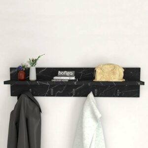 Kapstok – Wandkapstok – Wandplank – Muur Hanger – Modern Stijl Kapstok – Natuurlijk Hout – 5×2 Houten Kleerhanger – Zwart en Marmer – 80 cm - Afbeelding 11