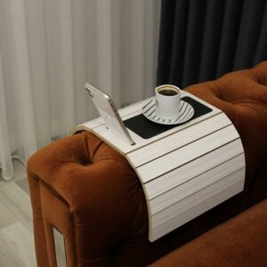 SNS Home - Sofa Armleuning Salontafel - Sofa Armleuning Salontafel - Salontafel en Telefoonhouder - Armleuning Dienblad - Antislip Armleuning Salontafel - New Home Gift - Mat Wit - 50 x 27 cm - Afbeelding 13