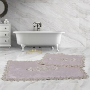 Bonny Home Lisa Rechthoek Badmat - Antislip Badmat - Kanten Badmat - 2 stuks - Klein en Groot - Poeder - Afbeelding 8