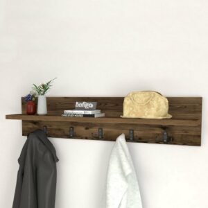 Kapstok - Wandkapstok - Wandplank - Muur Hanger - Modern Stijl Kapstok - Natuurlijk Hout - 5x2 Houten Kleerhanger - Lidia/Bruin - 80 cm - Afbeelding 11