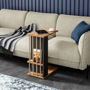 CT2-AG - Ergonomische Standaard - Bijzettafel op Wielen - Plank Salontafel - Bankstandaard - C-tafel - Nesttafel - Middentafel met Plank - Pijnboom - 29 x 44 x 65 cm - Afbeelding 4