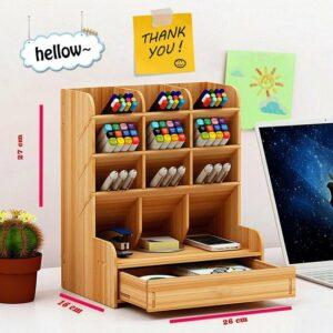 Houten Kompas - 9 Secties - Desktop Pennenhouder - Organisator - Walnoot Kleur - Afbeelding 11