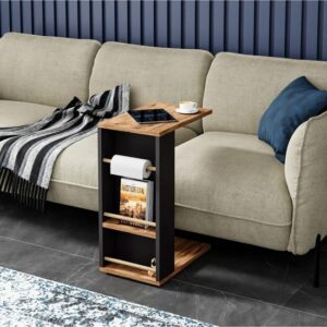 CT3-AG - Bijzettafel op Wielen - Plank Salontafel - Opgerolde Handdoek Bevestigbaar - Bankstandaard - C-tafel - Nesttafel - Middentafel met Plank - 29 x 44 x 65 cm - Afbeelding 5