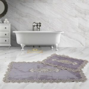 Bonny Home Lisa Rechthoek Badmat - Antislip Badmat - Kanten Badmat - 2 stuks - Klein en Groot - Grijs - Afbeelding 4