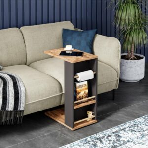 CT3-AG - Bijzettafel op Wielen - Plank Salontafel - Opgerolde Handdoek Bevestigbaar - Bankstandaard - C-tafel - Nesttafel - Middentafel met Plank - 29 x 44 x 65 cm - Afbeelding 8