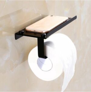 Toiletrolhouder met Telefoonplank / Metalen Zwarte / Stainless WC Rolhouder Zwart / Toiletrolhouder / Toiletrolhouder met Plankje  / Badkamer Accessoires / 15 X 7 cm - Afbeelding 3