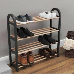 Sinbo - Houten Schoenenrek - 4 Lagen Massief Schoenenrek - Schoenenkast Voor - 16 Paar Schoenen - 4 Verdiepingen - Zwart - Afbeelding 3