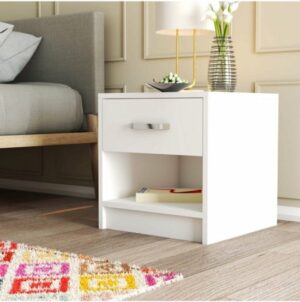 Mezza Home - Flora 17-02 - Nachtkastje met enkele lade - Wit - Slaapkamerbijzettafel - Houten nachtkastje - Eenvoudige installatie - Afbeelding 9