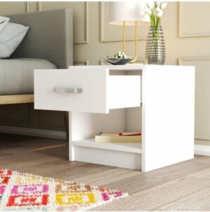 Mezza Home - Flora 17-02 - Nachtkastje met enkele lade - Wit - Slaapkamerbijzettafel - Houten nachtkastje - Eenvoudige installatie - Afbeelding 7