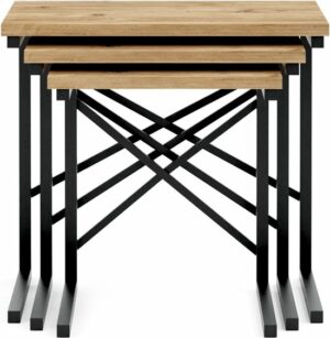 Set van 3 bijzettafels - Bijzettafel met Metalen Poten - Bijzettafel - Set van 3 Salontafels - Metalen Middentafel - Atlantic Pine - Pijnboom - Afbeelding 10