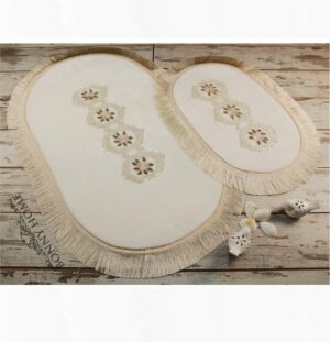 Bonny Home Shems Ovaal Badmat - Antislip Badmat - Kanten Badmat - 2 stuks - Klein en Groot - Creme - Afbeelding 13