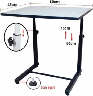 In Hoogte Verstelbare Salontafel, Hoogte: 47-73 cm, Bijzettafel, Laptopstandaard, Studeerbureau, Computerbureau, 40x60x73 cm, Pijnboom - Afbeelding 17