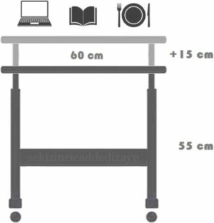 Ovale Rand Bijzettafel - Salontafel - In Hoogte Verstelbare Laptopstandaard en Studiebureau - Atlantisch Grenen - Pijnboom (MET WIELEN) - Ovale Rand - 60x40 cm - Afbeelding 3