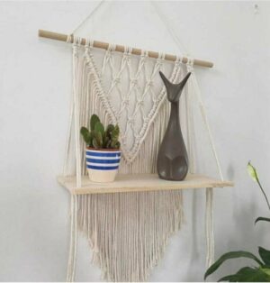 Bela Arte, Muur decoratie, B006, crème, macramé wanddecoratie, macramé wandplank, macramé bloempot, 70 x 50 cm - Afbeelding 3