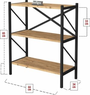 SNS Home - Decoratieve Boekenkast met 3 Planken - Metalen Boekenkast - 66 x 34 x 85 cm - Pijnboom - Afbeelding 17