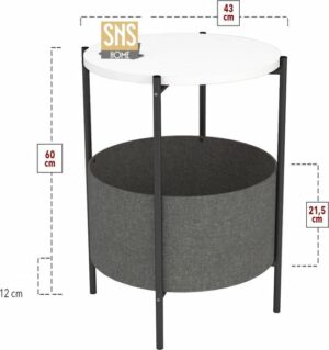 SNS Home - Salontafel - Salontafel met Grote Tas - Krantenhouder - Boekenplank - Bloempot - Bijzettafel met Opbergruimte - Wit - Rond - 60x43x43 - Afbeelding 4