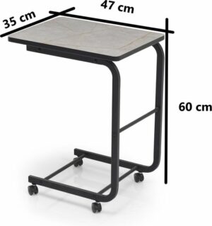 C Zittafel met Wielen - Bijzettafel - C-salontafel op Wielen - Salontafel - Banktafel - Serveertafel - Nesttafel - Atlas Pijnboom - 35x47x60 cm - Afbeelding 4