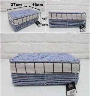 Kraft Rieten Mand - Blauwe Deksel Rieten Mand - Natuurlijke Gebreide Mand - Natuurlijke Rieten Mand - Decoratieve Rieten Mand - 27x16x10 cm - Afbeelding 10