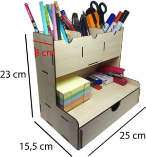 Cansares - Houten Desktop Pennenhouder - Paperclip Houder - Met lade - 4 vakken - Office Desk Organizer - Archivering Organizer - 23x15x23cm - Afbeelding 17