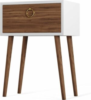 Angel nachtkastje en dressoir - Nachtkastje industrieel - Dressoir met lades - Console - Dressoir - Nachtkastje met houten poten - Ladekast met gouden handvatten - 62 x 45 cm - Wit en Okkernoot - Afbeelding 9