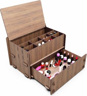 KUK Design - Lean Organizer met Lade - Houten Juwelendoos met 10 Ogen - Make-uptafel - Make-up Organizer - Sieraden Organizer - walnoot - Afbeelding 15