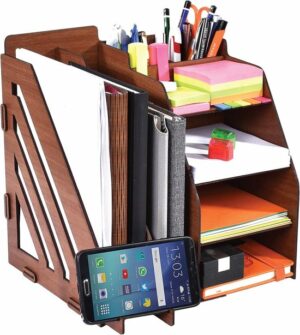 Wooden City - Documentenrek - Praktische Bureau Organizer - Geschenk Houten Organizer - Bruin - Afbeelding 10