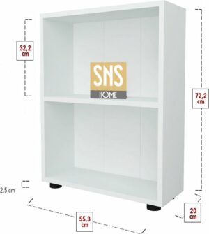 SNS Home - 13-05 - Decoratieve Boekenkast - Boekenkast met 2 Planken - Moderne Spaanplaat Boekenkast - Houten Boekenkast - Wit - Afbeelding 30