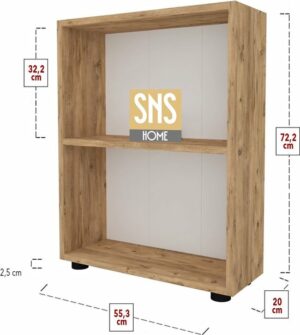 SNS Home - 13-05 - Decoratieve Boekenkast - Boekenkast met 2 Planken - Moderne Spaanplaat Boekenkast - Houten Boekenkast - Pijnboom - Afbeelding 30