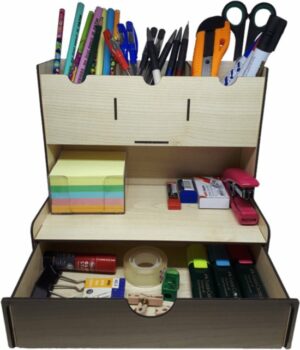 Cansares - Houten Desktop Pennenhouder - Paperclip Houder - Met lade - 4 vakken - Office Desk Organizer - Archivering Organizer - 23x15x23cm - Afbeelding 19