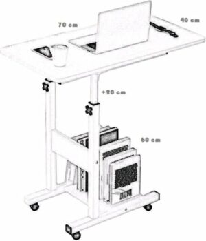 Laptopstandaard met Hoogteverstelling en Planken - Studiebureau - 70x40 cm - Bijzettafel - Tafeltje - Salontafels - Bedtafeltje met Wielen - Bijzettafel - Laptopstandaard - Plank Serveertafel - MDF Atlantische Pijnboom (met wielen) - Afbeelding 3