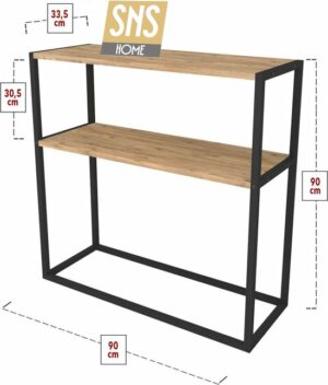 SNS Home - Metaal Leg Dressoir - Decoratieve Plank Dresuar - Console Metaal - Dressoir - Pijnboom - 2 Vakken - Industrieel - 90x90x33,5 cm - Afbeelding 4