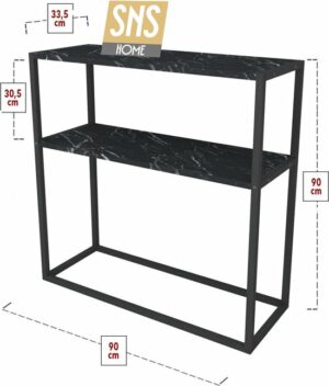 SNS Home - Metaal Leg Dressoir - Decoratieve Plank Dressoir - Console Metaal - Dressoir - Marmer en Zwart - 2 Vakken - Industrieel - 90x90x33,5 cm - Afbeelding 4