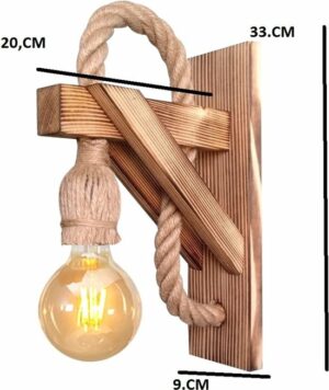 SNS Home Industrial Living Wandlamp Binnen - Wandlamp met touw - Woonkamer - Wandverlichting - Muurlamp - Hout - Afbeelding 4