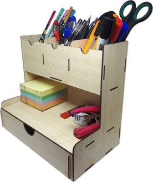 Cansares - Houten Desktop Pennenhouder - Paperclip Houder - Met lade - 4 vakken - Office Desk Organizer - Archivering Organizer - 23x15x23cm - Afbeelding 16