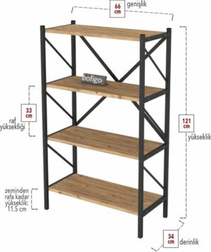 Decoratieve Boekenkast met 4 Planken - Metalen Boekenkast - 66 x 34 x 121 cm - Pijnboom - 4 Planken - Afbeelding 9
