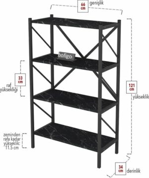 Decoratieve Boekenkast met 4 Planken - Metalen Boekenkast - 66 x 34 x 121 cm - Bendir/Zwart - 4 Planken - Afbeelding 9