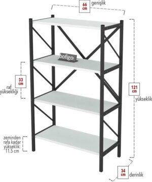 Decoratieve Boekenkast met 4 Planken - Metalen Boekenkast - 66 x 34 x 121 cm - Wit - 4 Planken - Afbeelding 7