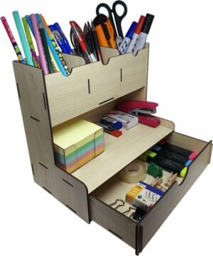 Cansares - Houten Desktop Pennenhouder - Paperclip Houder - Met lade - 4 vakken - Office Desk Organizer - Archivering Organizer - 23x15x23cm - Afbeelding 18