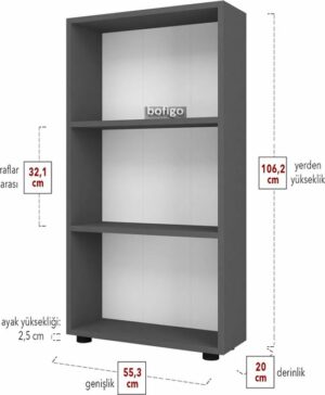 SNS Home - Boekenkast/ Rek - Antraciet - 56 cm Breed - Decoratieve Boekenplank met 3 Planken - Moderne Boekenkast - Afbeelding 9