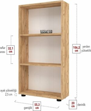 SNS Home - Boekenkast/ Rek - Pijnboom - 56 cm Breed - Decoratieve Boekenplank met 3 Planken - Moderne Boekenkast - Afbeelding 8