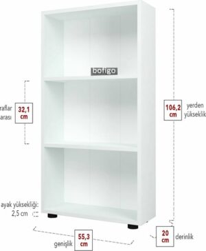 SNS Home - Boekenkast/ Rek - Wit - 56 cm Breed - Decoratieve Boekenplank met 3 Planken - Moderne Boekenkast - Afbeelding 7