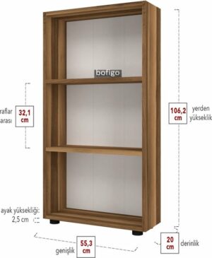 SNS Home - Boekenkast/ Rek - Okkernoot - 56 cm Breed - Decoratieve Boekenplank met 3 Planken - Moderne Boekenkast - Afbeelding 7