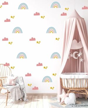 Cute Babies - Muursticker Kinderkamer - Muursticker Regenboog Patroon - Muursticker Wolken Patroon - Muursticker Ster Patroon - Cadeau Pasgeboren Baby - Welkomstgeschenk - 120 stuks - 100 x 200 cm - Afbeelding 7