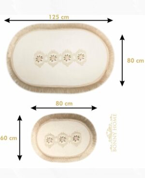 Bonny Home Shems Ovaal Badmat - Antislip Badmat - Kanten Badmat - 2 stuks - Klein en Groot - Creme - Afbeelding 15