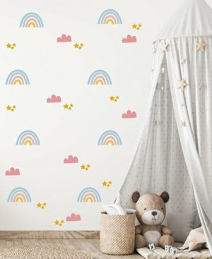 Cute Babies - Muursticker Kinderkamer - Muursticker Regenboog Patroon - Muursticker Wolken Patroon - Muursticker Ster Patroon - Cadeau Pasgeboren Baby - Welkomstgeschenk - 120 stuks - 100 x 200 cm - Afbeelding 9