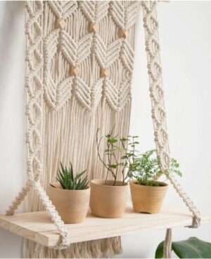 Bela Arte, muur decoratie, Ecru, macramé wanddecoratie, macramé wandplank, macramé bloempot, 80 x 50 cm - Afbeelding 7