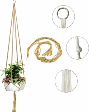 ilta Life, Plantenhanger macramé - 1 stuk - Plantenpot ophangen - Planthanger, macramé bloempot hanger, bloempot slinger, macramé bloempot, Mosterdgeel - Afbeelding 3