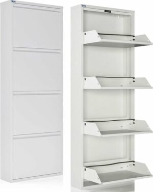 Ceha - Antibacterieel Schoenenkast - Metaal - Metalen Schoenenrek - 4 Vakken - Wit - Afbeelding 6