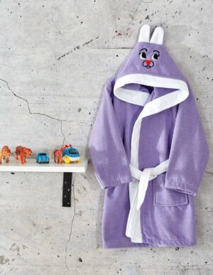 Gekleurde Konijnen Badjas voor Jongens en Meisjes - Kinderbadjas - Gekleurde Badjas - Katoenen Badjas - Lila en Wit - 9/10 Jaar - Afbeelding 4